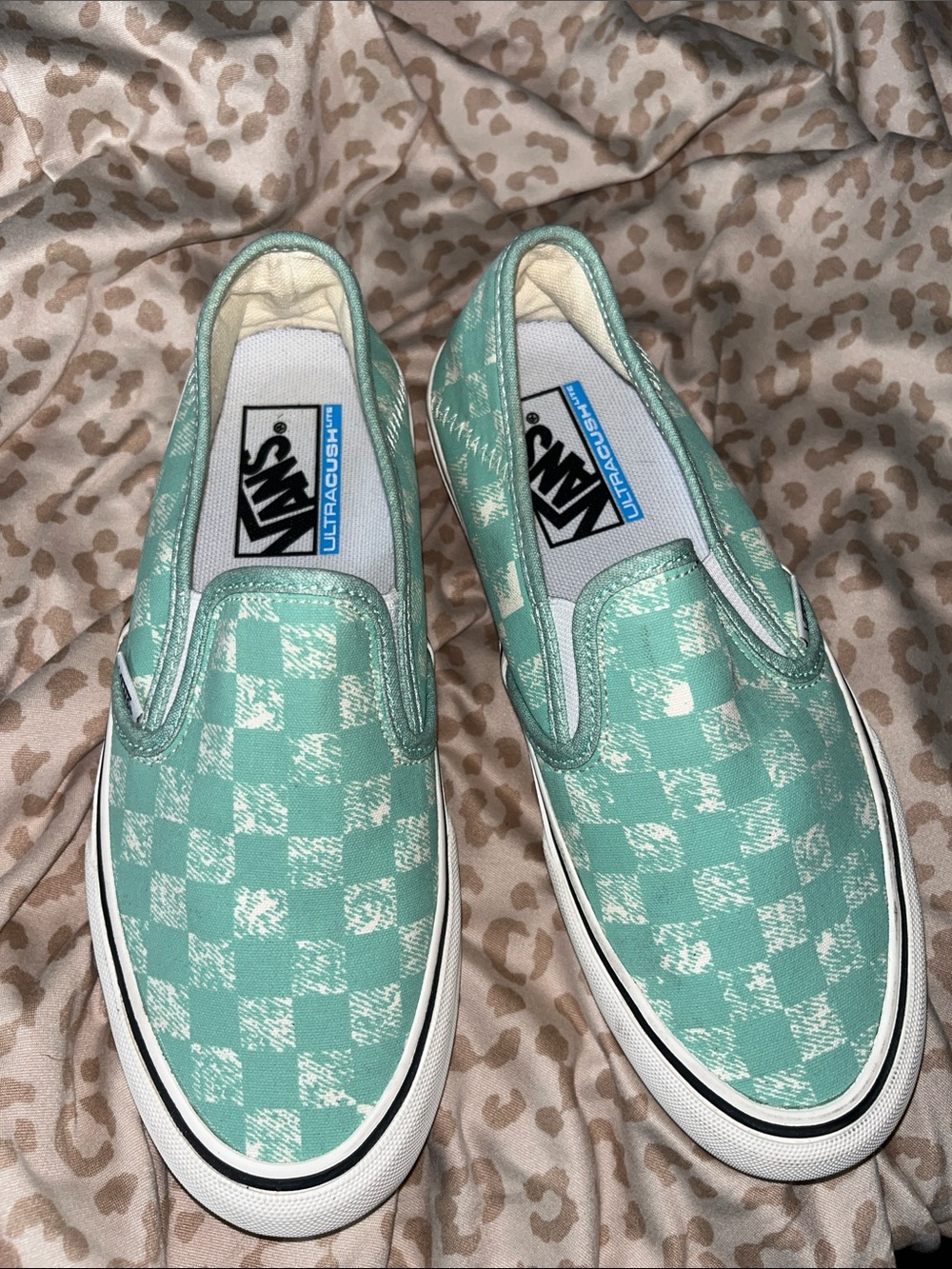 Vans Slip-On Checkerboard Sneakers in Mint Green